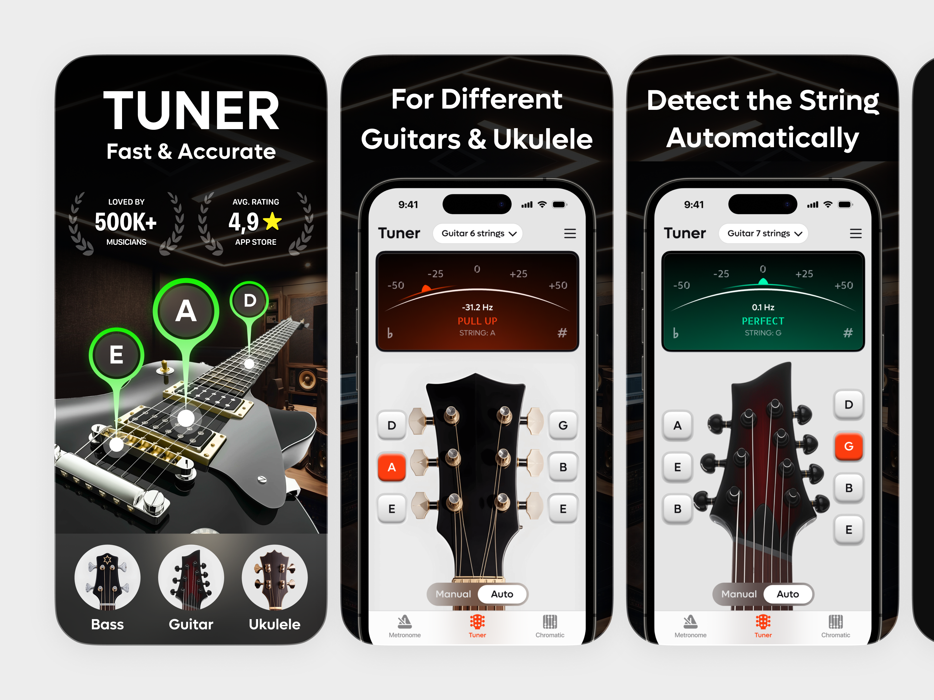 App Store Screenshots · Smart Guitar Tuner Tool android app app store aso conversion design google play guitar instrument ios mobile onboarding page preview screens screenshots tool tuner ui ux