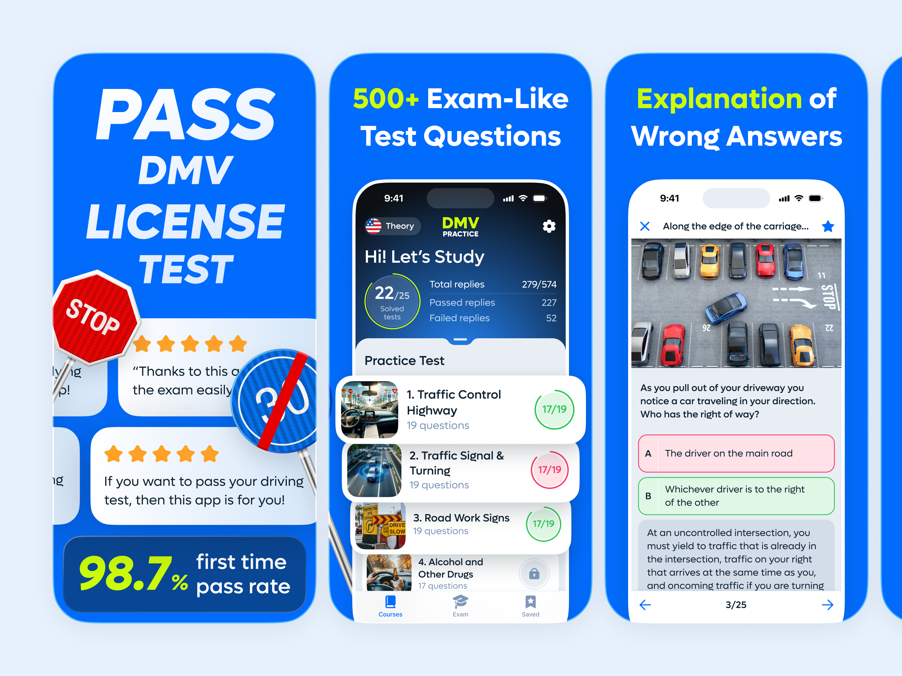 App Store Screenshots · DMV License Test Prep android app aso dmv driving google play graphic design ios license mobile onboarding page practice prep preview screens screenshots store test ui