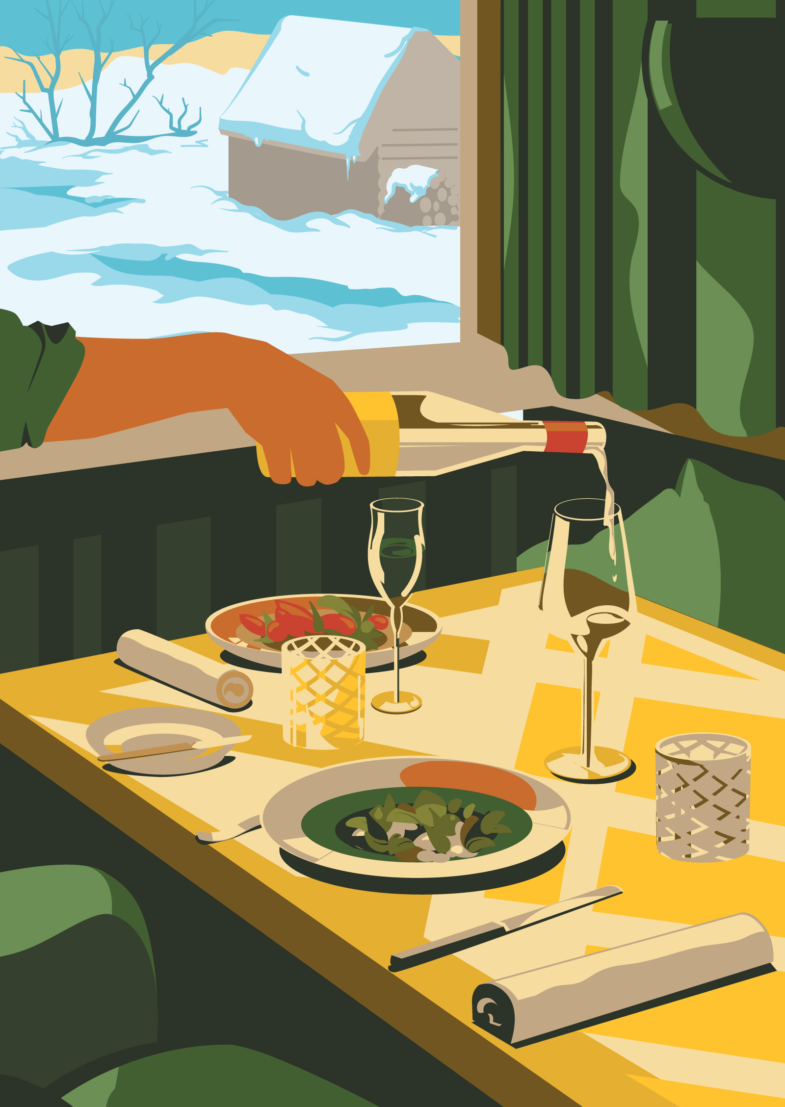 Illustration for the Switzerland guide for Monocle. cafe digitalart drawing glass illustration illustrator restaurant swiss vector