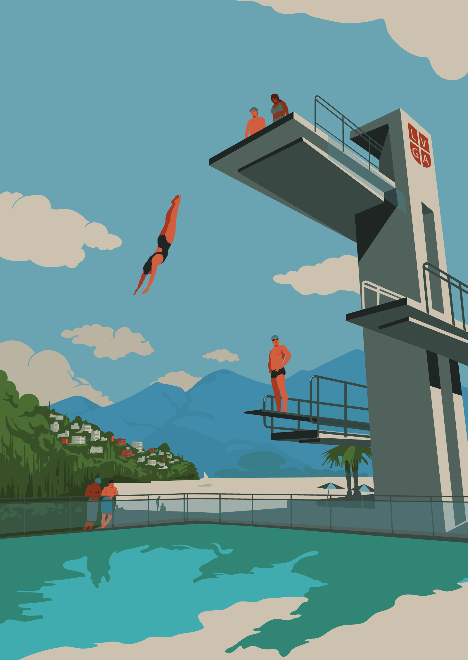 Illustration for the Switzerland guide for Monocle. drawing guide illustration illustrator pool swiss travel vector