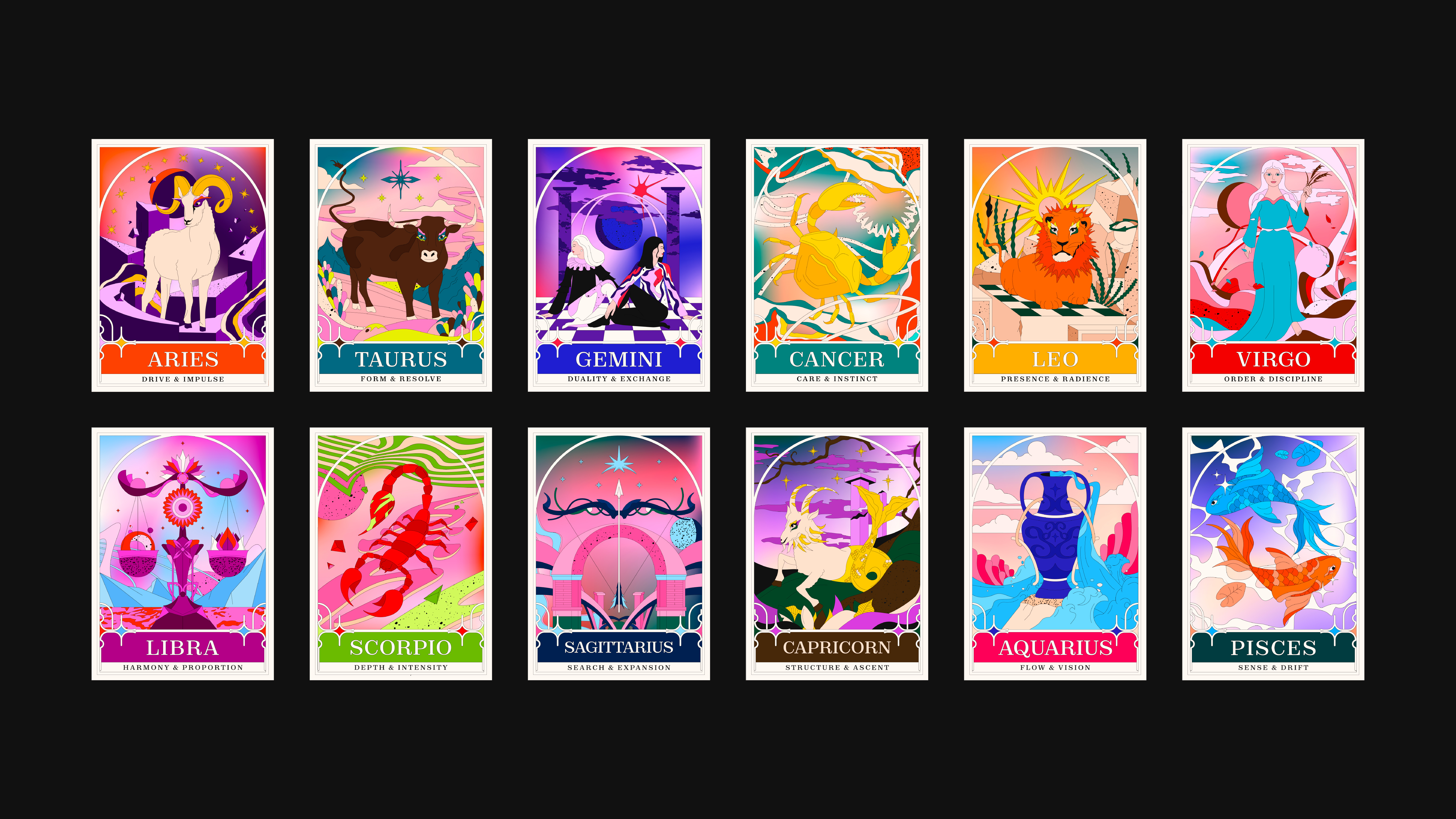 Zodiac Collection app illustrations astro astro app astrology astrology app astrology design astrosigns card design cards color palette mysical signs stars stars app symbolism tarot vector vector art zodiac
