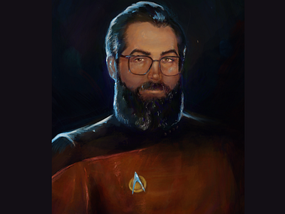 Next generation Nerd captain cartoon classic painting commission concept art design illustration illustrator nerd oil paint portrait star trek. startrek trekie