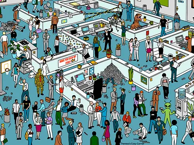 Busy Office Search and Find Wimmelbild Illustration book illustration detailed digital illustration drawing hand drawn hidden objects hidden people i spy illustration search and find seek and find waldo wally where is waldo where is wally wheres waldo wheres wally wimmelbild wimmelbilder