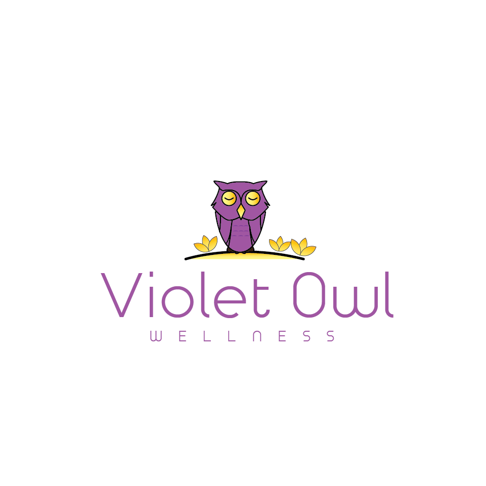 Violet Owl Wellness — Playful Mascot Logo Design brandidentity branding characterdesign graphic design logo logodesign mascotlogo owllogo