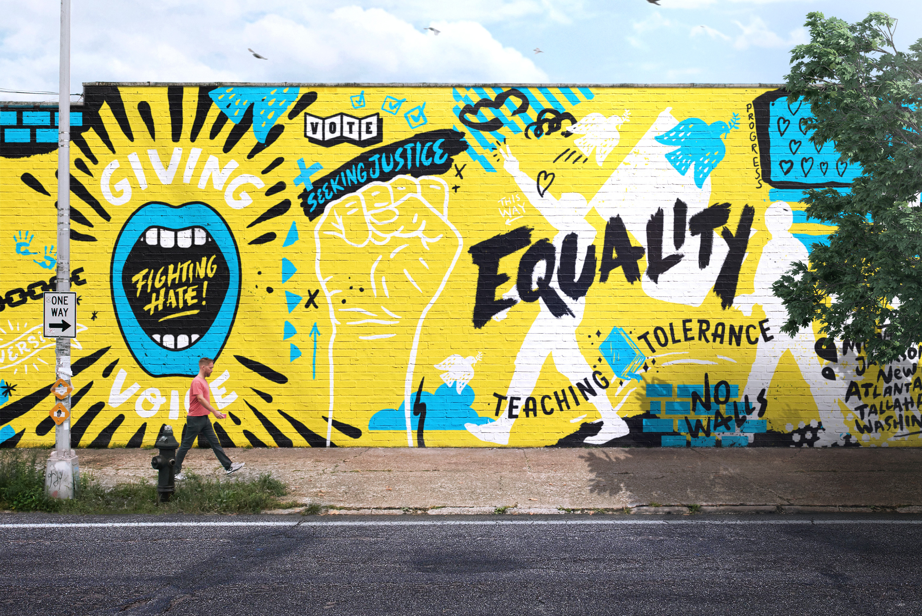 SOUTHERN POVERTY LAW CENTER MURAL basketball collage design equality fighting hate justice lettering march mural splc sports tolerance vector vote wall