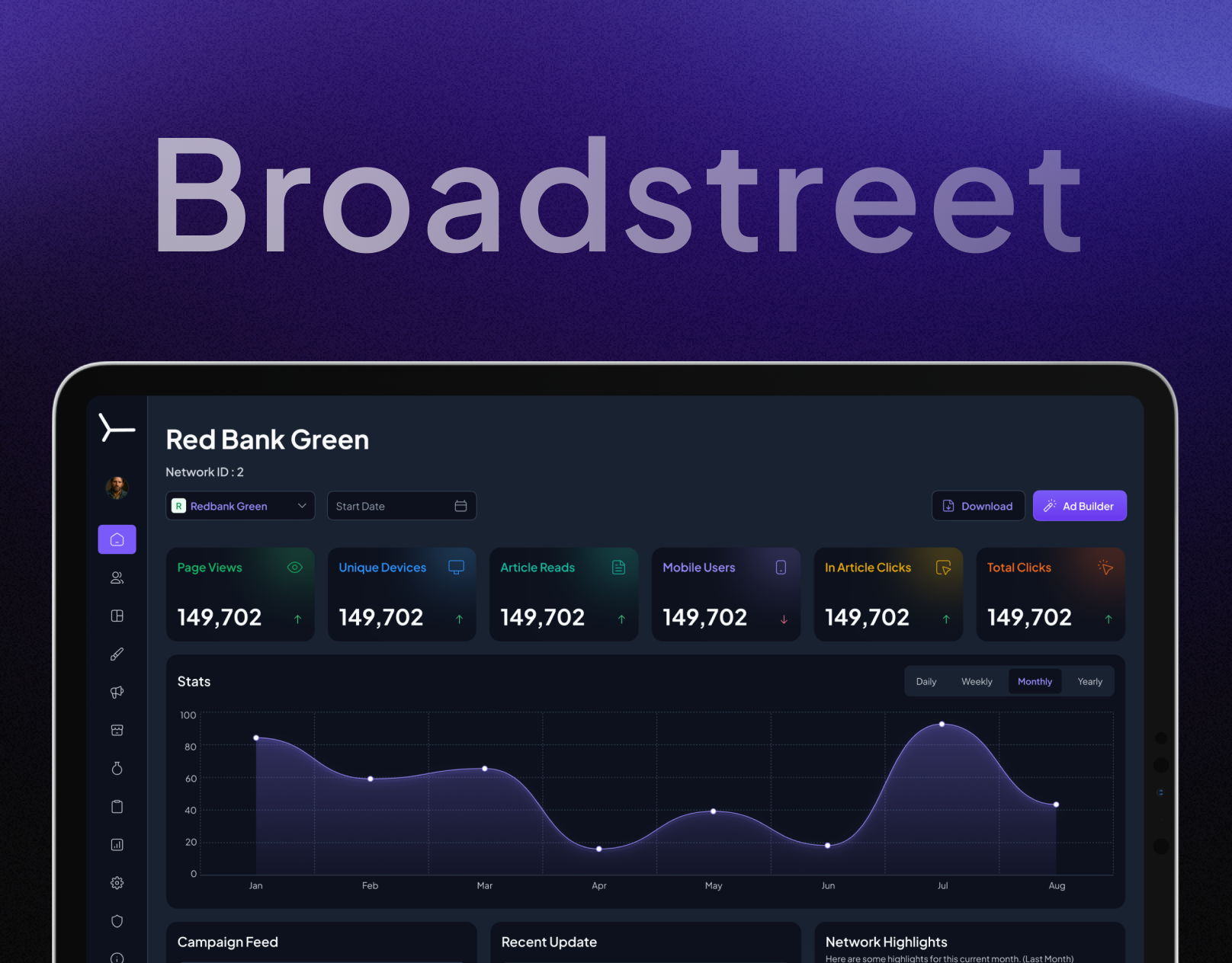 Broadstreet Saas Ads Builder ad network adtech analytics dashboard app design campaign management dark mode ui dashboard ui data visualization design system digital advertising interaction design marketing platform product design saas dashboard software design ui kit uiux design user interface web application web design
