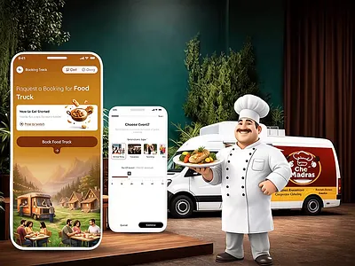 Food Truck Booking Mobile App UI Kit addressandpaymentapp bookingapp chefapp concept cookingapp creativedesign eventbooking figma design fooddelivery foodordering foodtruck hospitality mobile app mobile app ui kit ondemand online delivery onlinefooddelivery restaurantapp streetfood ui