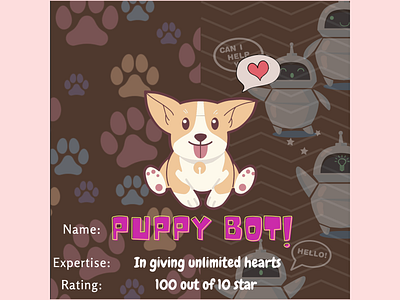 Puppy Bot! bots branding cute bots design graphic design hearts illustration logo puppy robots typography ui ux vector