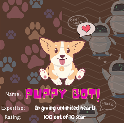 Puppy Bot! bots branding cute design graphic design hearts illustration logo pupbots puppy robots typography ui ux vector