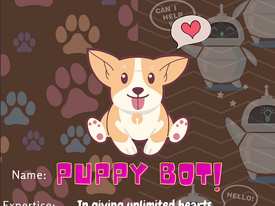 Puppy Bot! bots branding cute design graphic design hearts illustration logo pupbots puppy robots typography ui ux vector