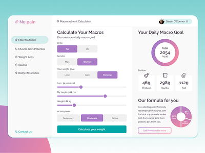 Macros Calculator Dashboard branding calculator dailyui dashboard design graphic design health web app illustration logo macros minimal ui ux website