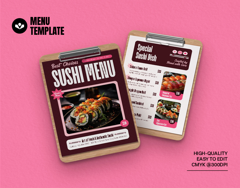 Sushi Restaurant Menu branding design drink food graphic design menu restaurant solasome sushi template