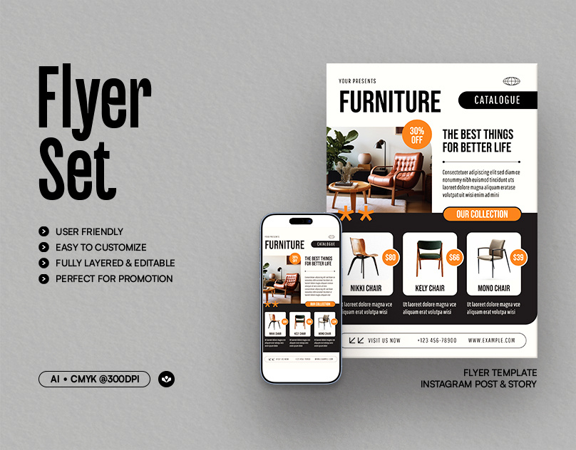 Furniture Catalogue Flyer chair event flyer furniture graphic design home interior living promotional solasome template