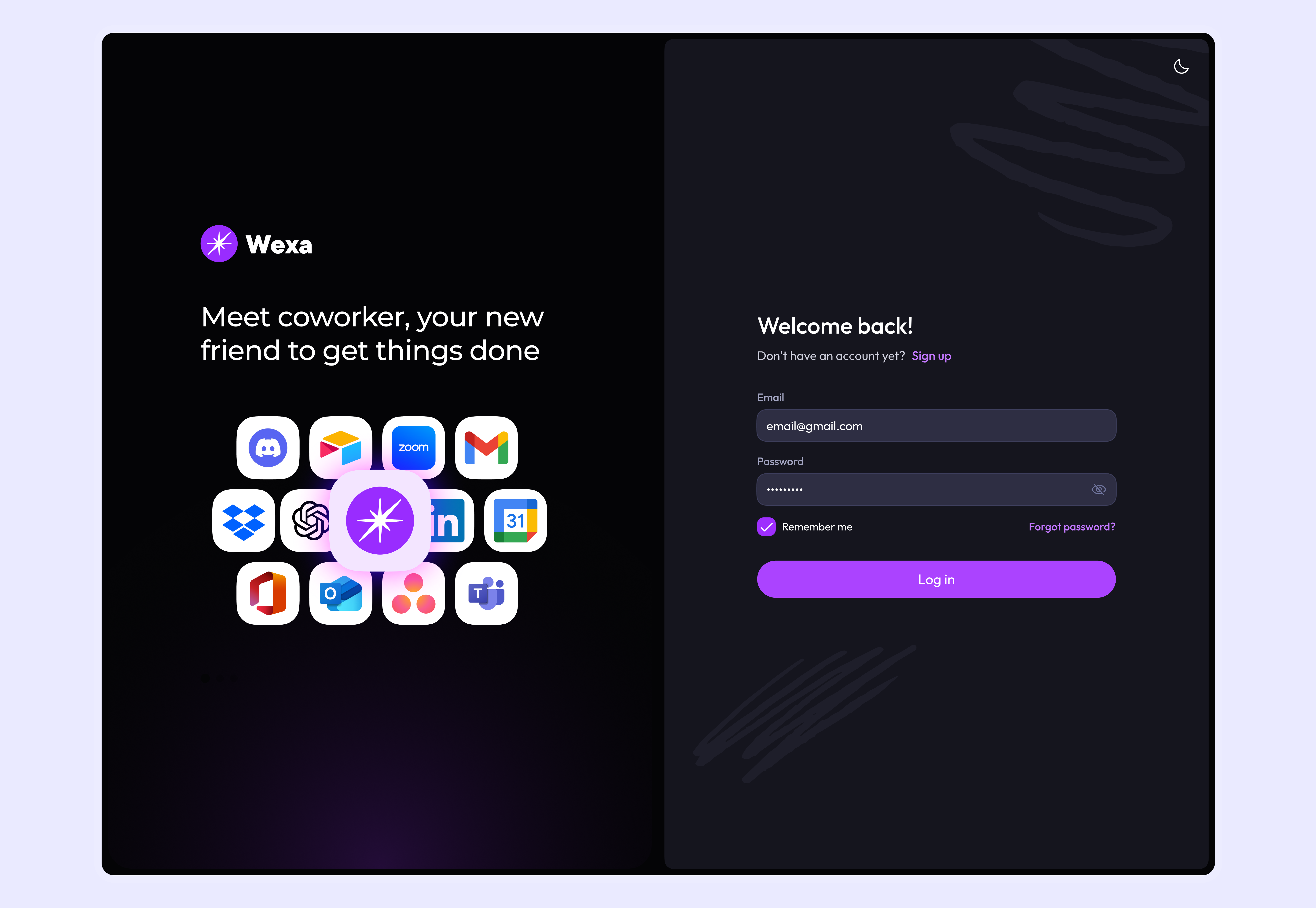 Wexa — Meet your new AI Coworker 💜 ai b2b darkmode logindesign productdesign saas ux wexa