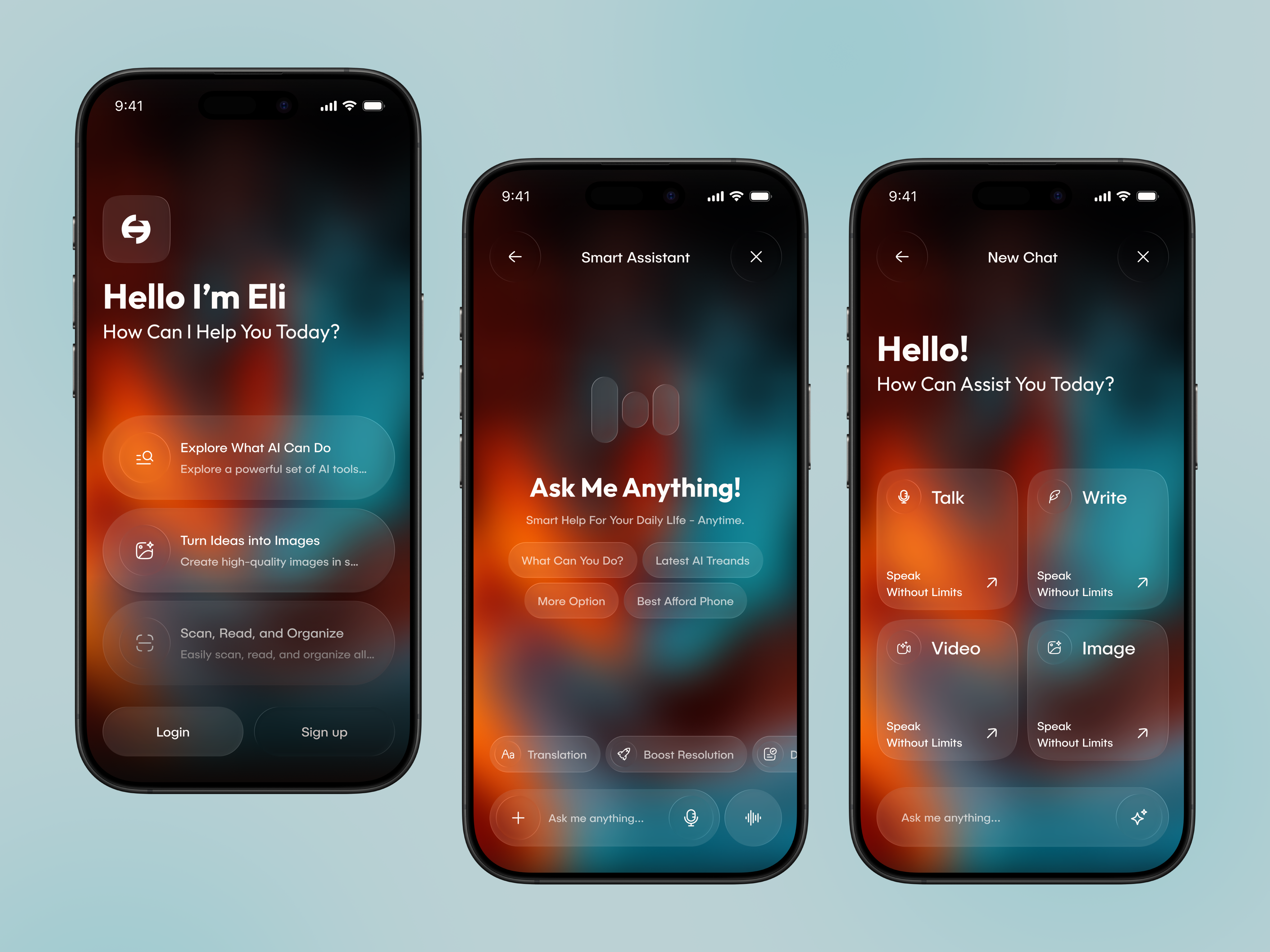 AI Chat Assistant Mobile App Interface ai assistant app app design artificial intelligence chat ui dashboard ui design glassmorphism ios app mobile app mobile app design mobile ui saas user interface uxui voice assistant web