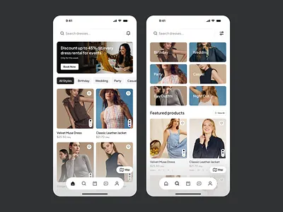 Shopping app | Dress Rental app design app development clothing clothing dress rental e commerce app design e commerce shopify ecommerce app fashion app feature page ios app design marketplace app mobile app mobile app designer mobile ui online shopping product design rental app shopping shopping cart ux design