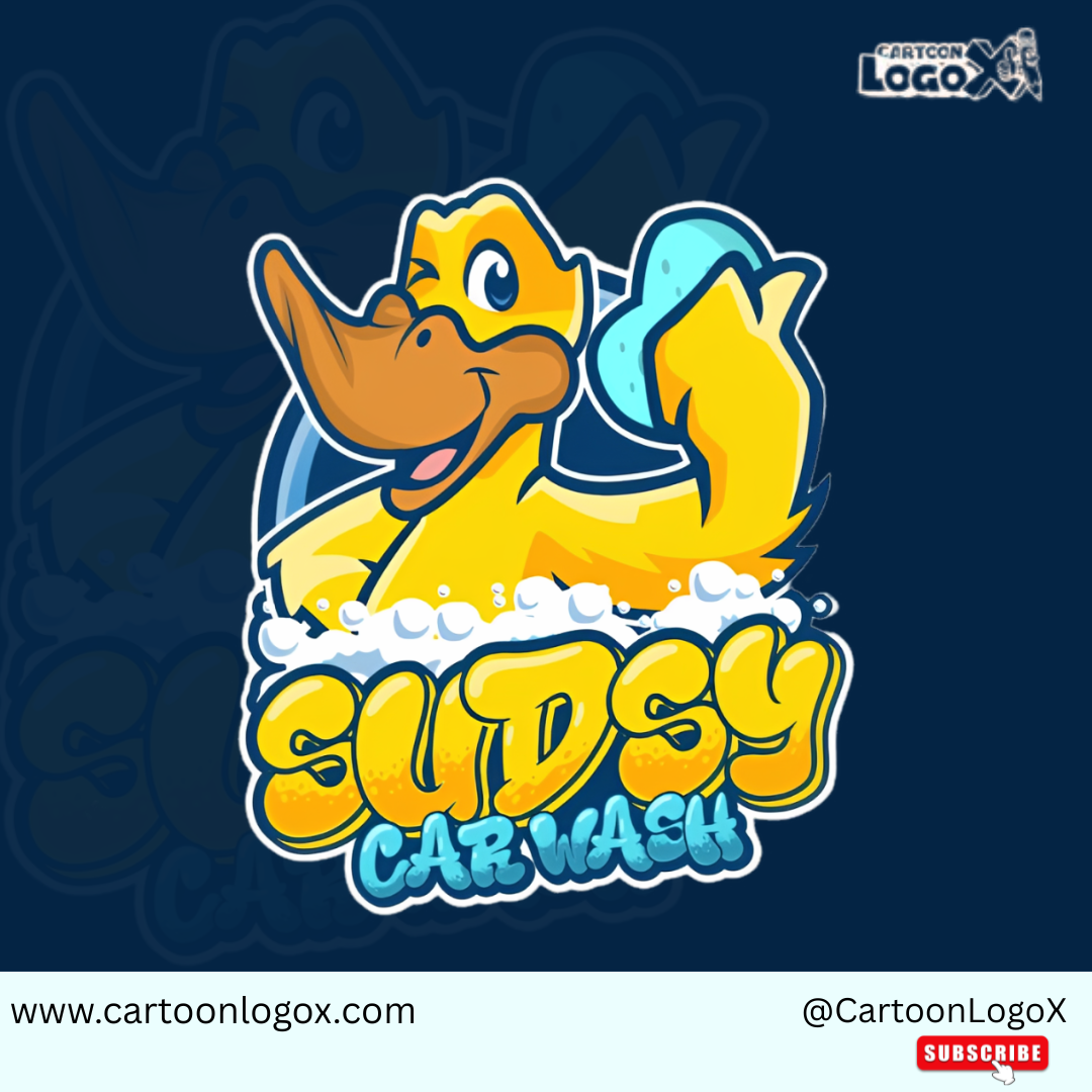 Sudsy Car Wash Duck Logo | Cartoon Concept by CartoonLogoX automotive branding branding bubble logo car wash branding car wash logo design cartoon logo design cartoonlogox cleaning service logo dribbble logo design duck mascot logo graphic design logo mascot logo modern logo inspiration playful logo design