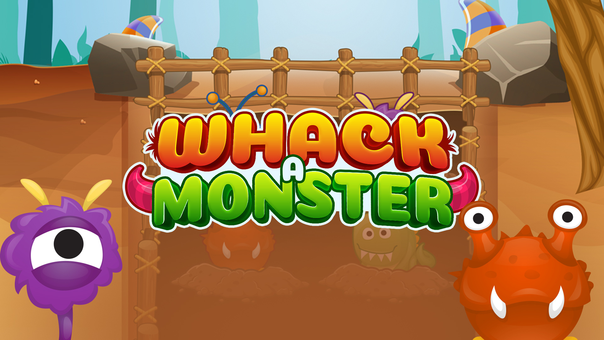 Whack A Monster 2d game art cartoon style casual game character design colorful ui game design game illustration game interface game ui gamification indie game kids game mobile app design mobile game mobile ui playful design ui design unity game ux design whack a mole