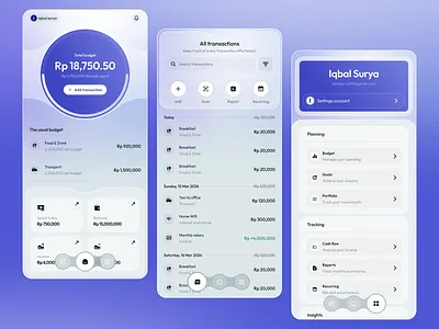 Moneto - Money management budget design finance glass gradient minimal mobile money money management purple ui ux white
