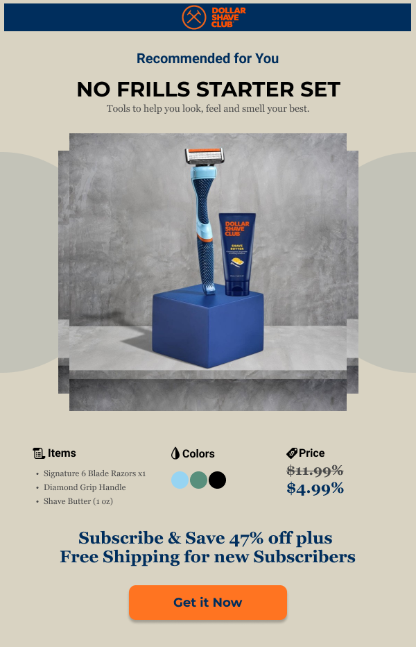 Dollar Shave Club Email design addesign branding creativeui designinspiration digitalexperience dollarshaveclub ecommercedesign emaildesign marketingdesign minimaldesign productdesign uidesign uxdesign visualdesign