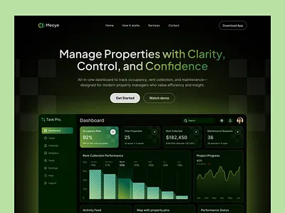 Property Management Dashboard Landing Page agency service clean dashboard design finance interface management dashboard management site modern design property property management saas startup user interface webapp design website website ui