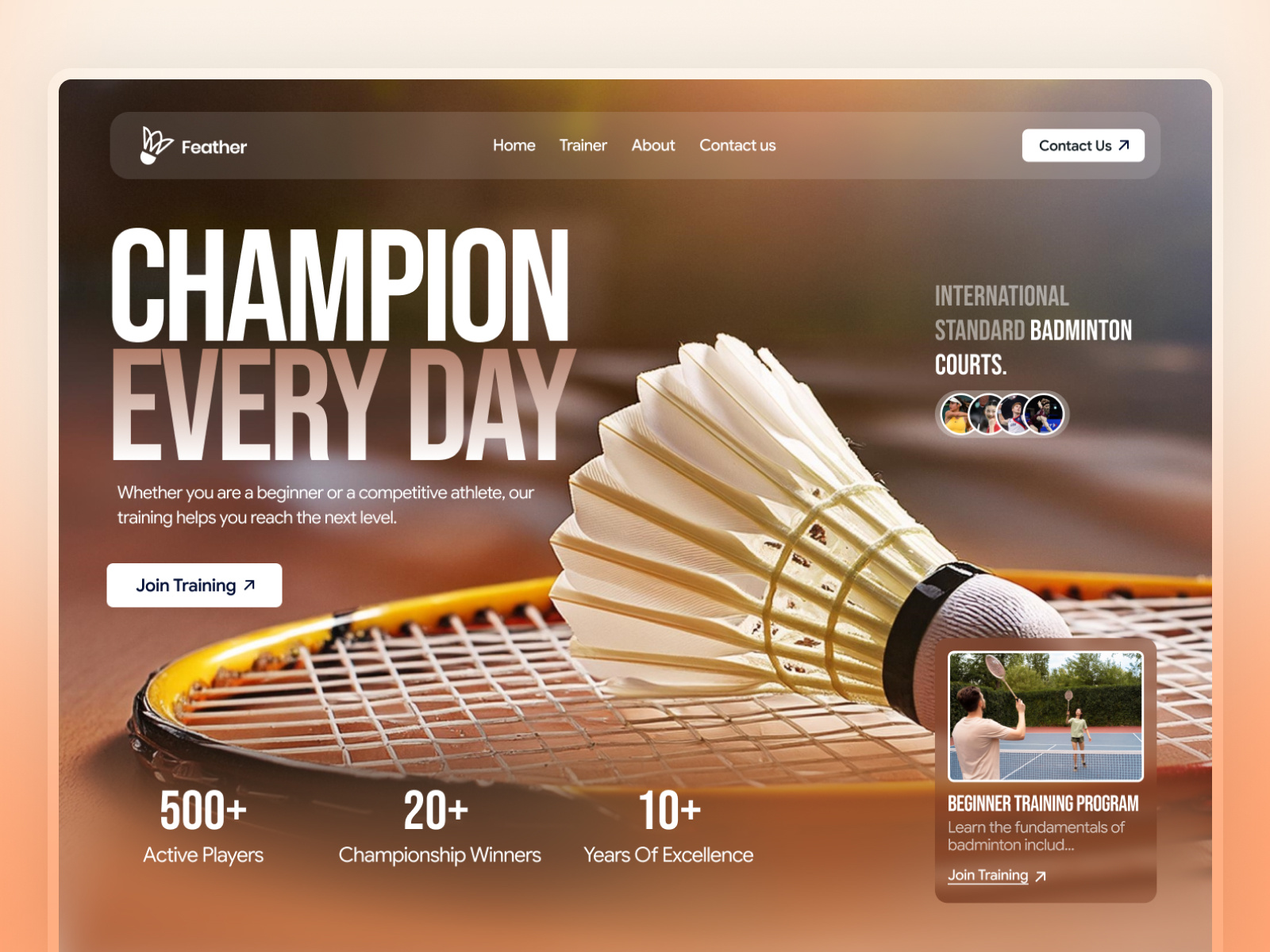 Badminton Meets Seamless Booking Experience - UIUX badminton branding development figma design game landing page games header shot hero section landing page product saas wesbite shopify development sports sports website techwitpro uiux website