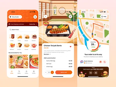 Gohan - A Food Delivery App 🍱🛵 app clean delivery design food illustration japanese map mobile modern ordering orely restaurant tracking ui ux warm
