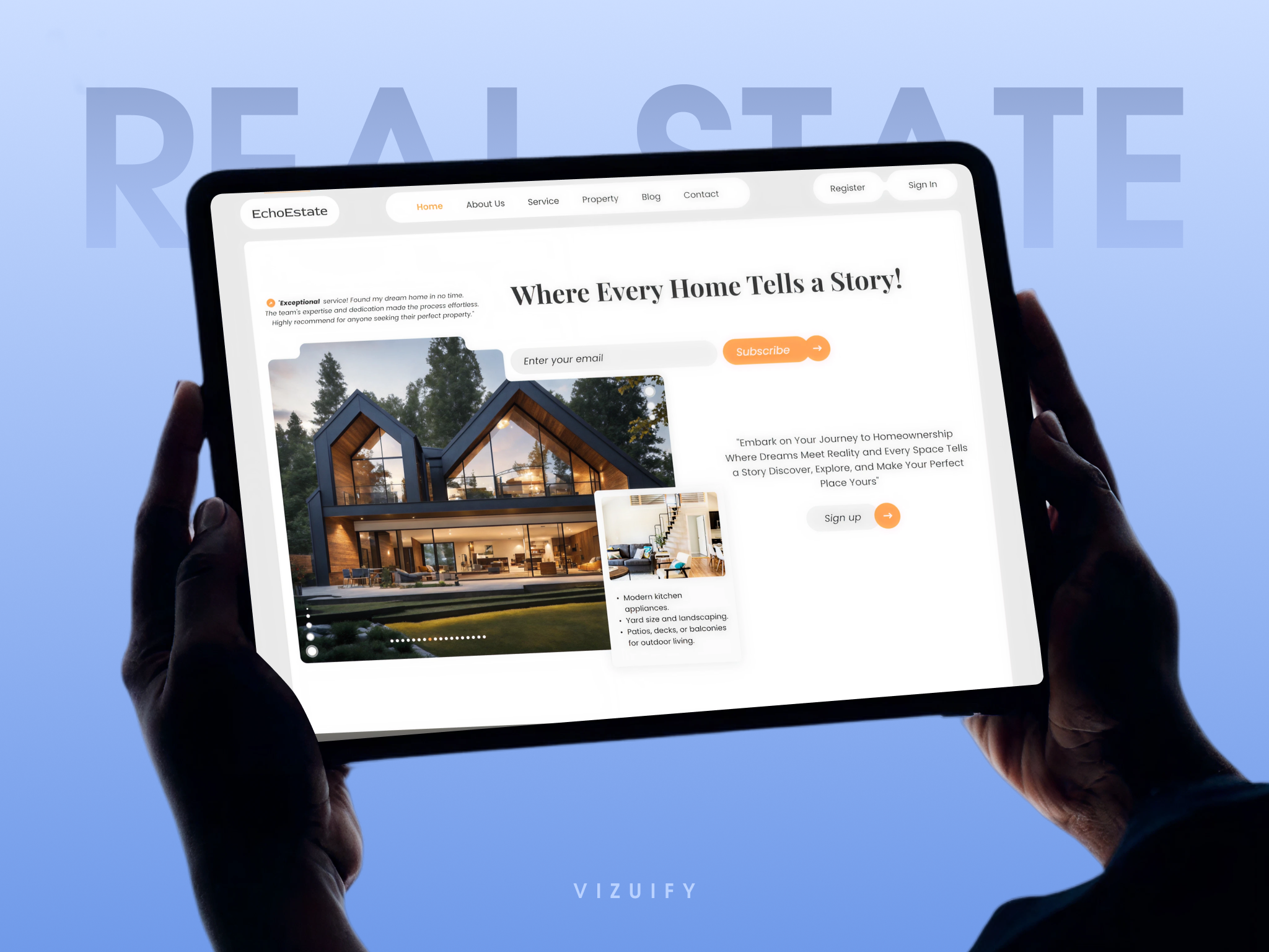 EchoEstate | Real Estate Property Listing Website UI Design echoestate figmadesigner homefindingapp homesearchplatform housingplatformdesign orangeuidesign propertylistingui propertysearchui propertywebsite realestateappui realestatetechdesign realestatewebdesign uiuxdesigner vizuifydesign webdesignagency
