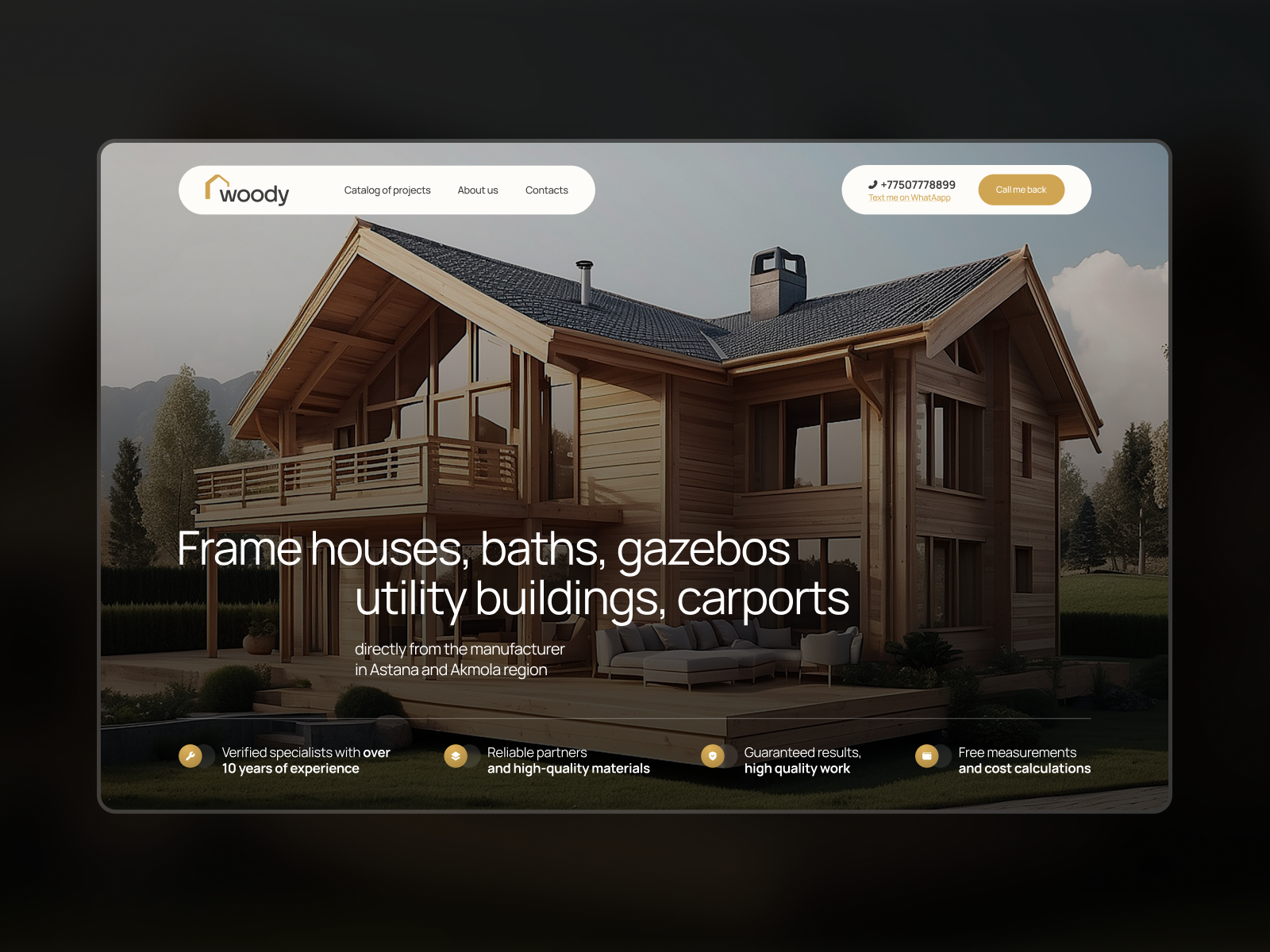 Woody | Frame house construction and architecture animation architecture building design figma house real estate ui ui design uxui uxui design web design wood
