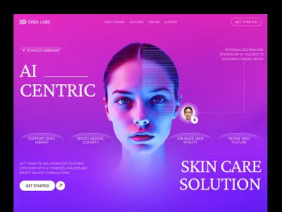 Oréa Labs — AI Skin Care Assistant Website ai ai assistant ai beauty website ai skincare ai skincare website artificial intelligence cometologist cosmetics e commerce website ecommerce healthcare landing page seative skin health skincare web design