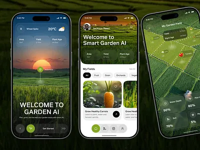 Agriculture Mobile App UI – Smart Garden Management Design agriculture app agritech ai agriculture ai app app crop monitoring design farming app farming assistant glassmorphism iot app nature app smart farming ui web