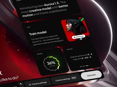 AI UI kit for figma agent ai credits dark dashboard desktop development future generate infographic llm models saas serice software statistic tech template trend ui