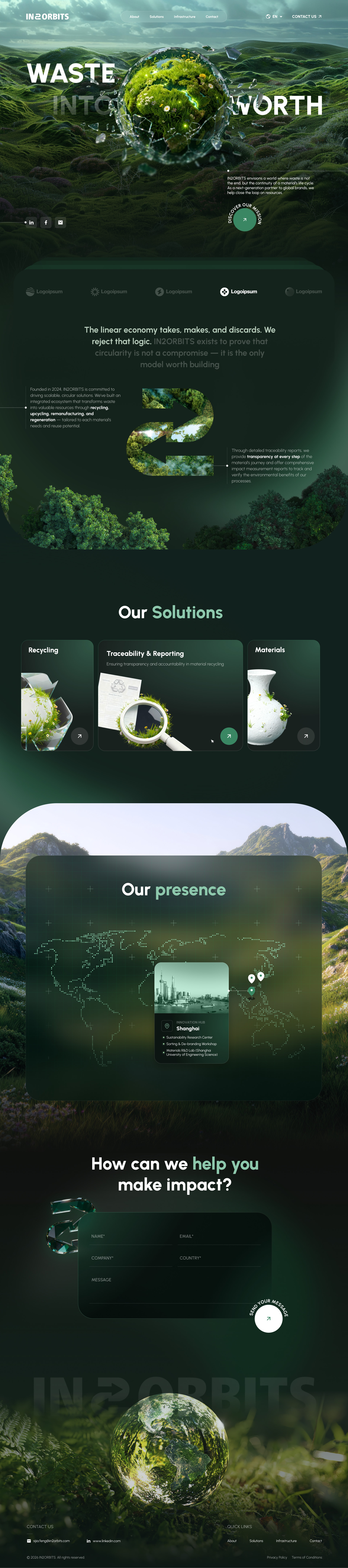 Circular Economy Website Design circular economy clean ui dark ui eco design glassmorphism green tech interface design landing page modern ui product design sustainability ui design ux design web design website