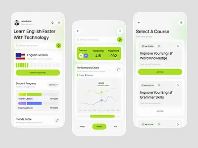 English Learning Mobile App app ui course app digital education edtech edtech app education app english courses english learning language learning learning app mobile app design mobile product design mobile ui product design progress tracking ui design ux design