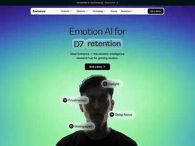 Emhance — emotion AI for game studios ai gamedev hero section landing landing page visual identity website