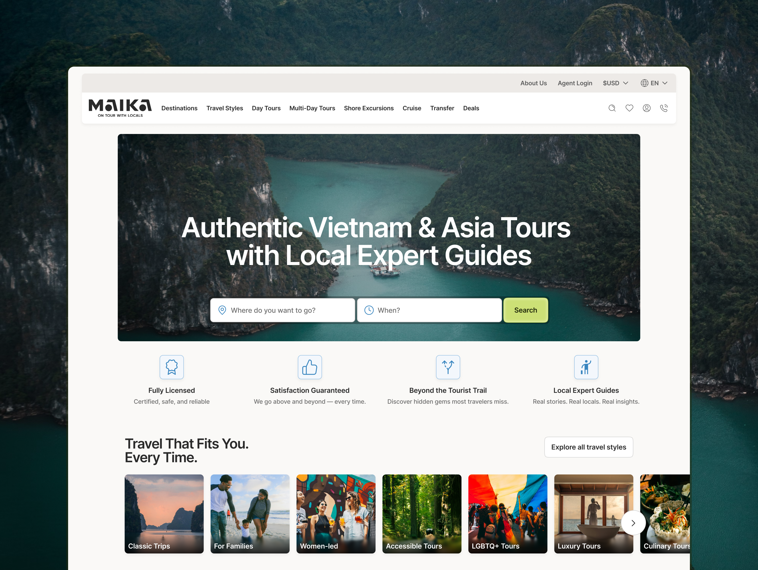 Maika Tours - Web Design booking tour design graphic design homepage landing page travel ui ux uiconcept uidesign uxdesign vietnam web web design website