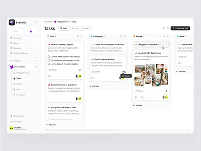 Kanban Board for B2B Event Management SaaS b2b board cards dashboard events interface kanban management navigation planning platform product productivity saas sidebar system tasks ui ux workflow