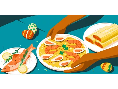 Celebration, plated! adobe fish food foodillustration illustration illustrator muti rice seafood teal uber uberillustration vector