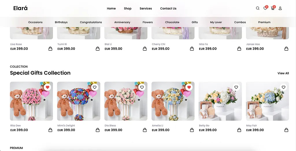 Stunning Flower Shop Website: HTML, CSS, UI/UX Design | Showcase cart clean cleanui design flower flower shop flowers gift gifts graphic design minimal modern nav ui ux web web design web development website wishlist