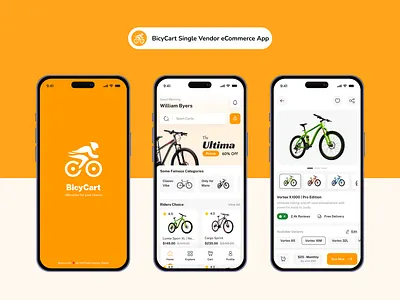 BicyCart – Single Vendor eCommerce App UI Kit ecommerce app ui figma ui kit mobile commerce ui product detail ui retail app ui shopping app design shopping app ui single vendor app store app design ui wrteam design