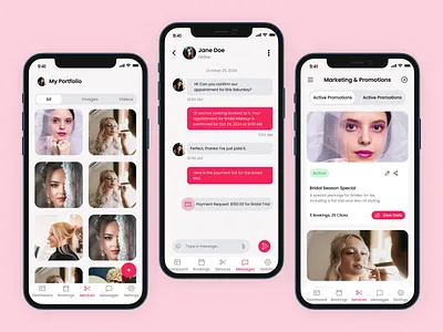 Glamour — Professional Beauty Services & Booking App appointment scheduling beauty services booking app client management figma freelancer ui ios design figma makeup artist app mobile app mobile app design modern web ui portfolio ui service management ui uiux design ux design