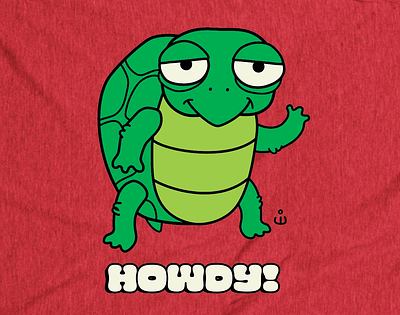 Happy Lil' Turtle says, "Howdy!" advertising character cartoon childrens illustration cute funny happy kidslit art silly t-shirt turtle