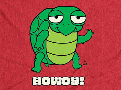 Happy Lil' Turtle says, "Howdy!" advertising character cartoon childrens illustration cute funny happy kidslit art silly t shirt turtle