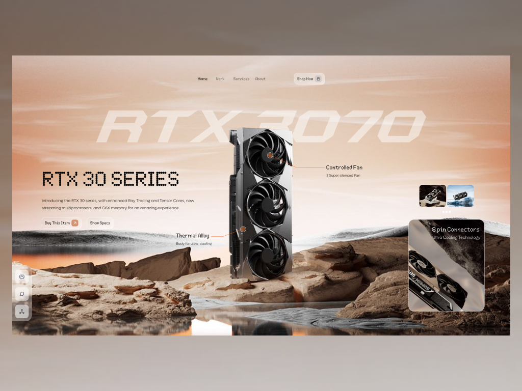 GPU Landing Page — Futuristic UI Design 3d design clean design concept design creative ui dark ui dashboard ui ecommerce ui futuristic ui gpu landing page minimal ui modern web nvidia product page rtx 3070 tech design ui design ux design web design website ui