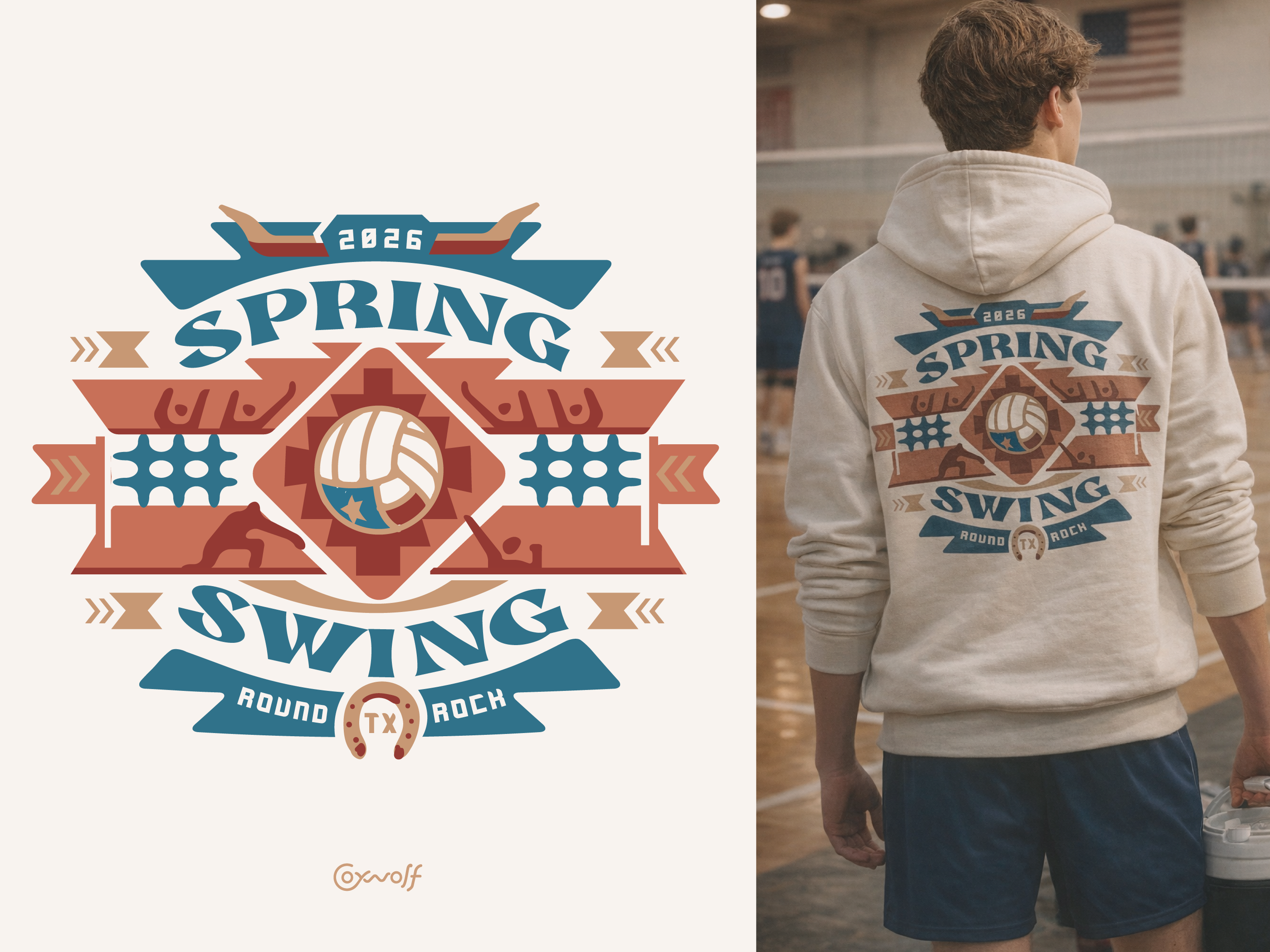 Spring Swing Texas Volleyball Illustration branding country desert graphic design high school hoodie identity design illustration logo design logos merch print southwest sports texas tshirt typography volleyball western