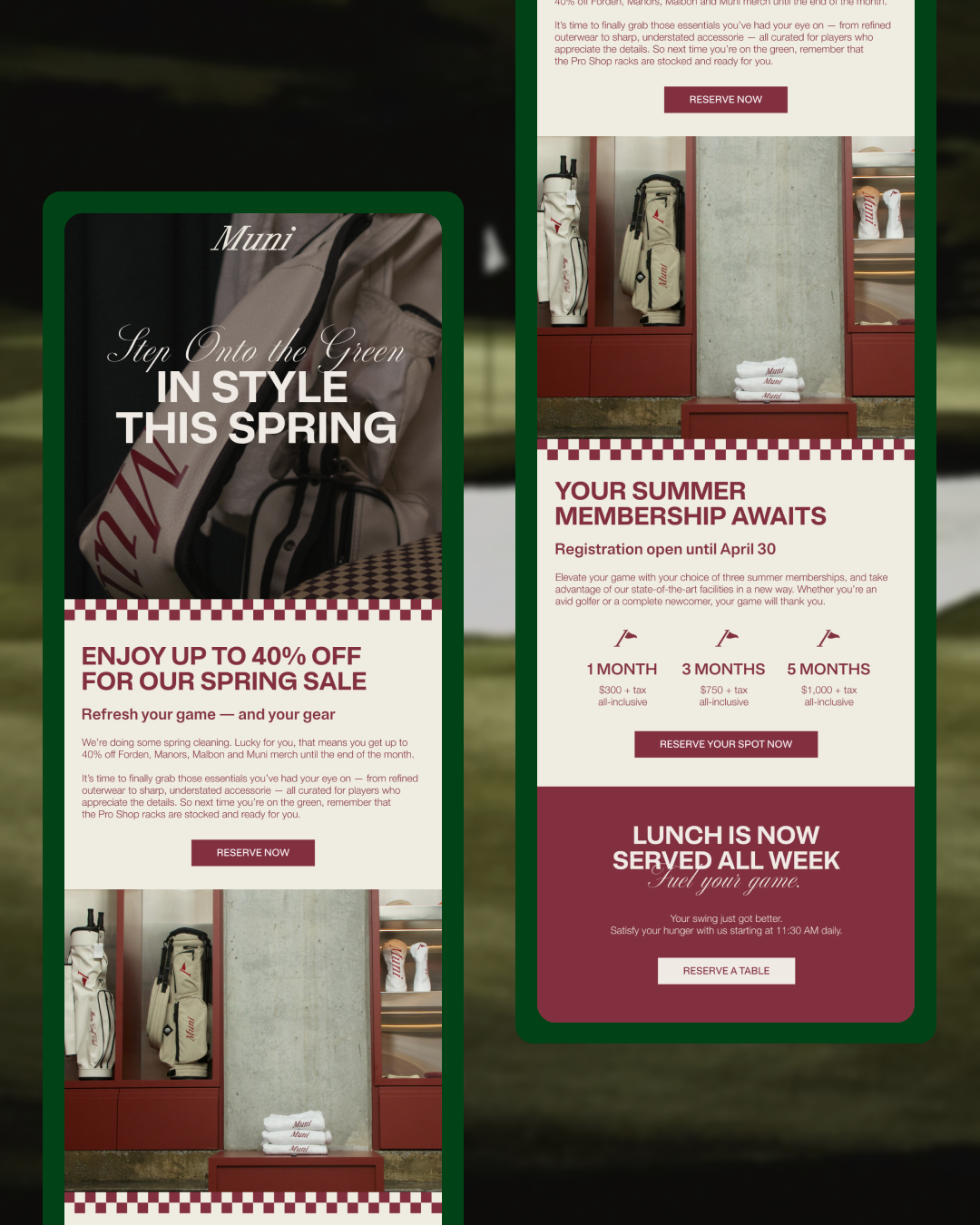 Email Design for Muni branding email design figma golf branding golf newsletter graphic design newsletter design ui