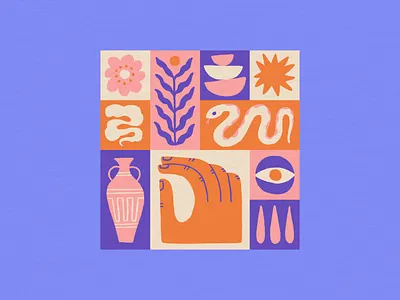 things in boxes color palette digital drawing eye flower hand illustration illustrator plant snake sun vase
