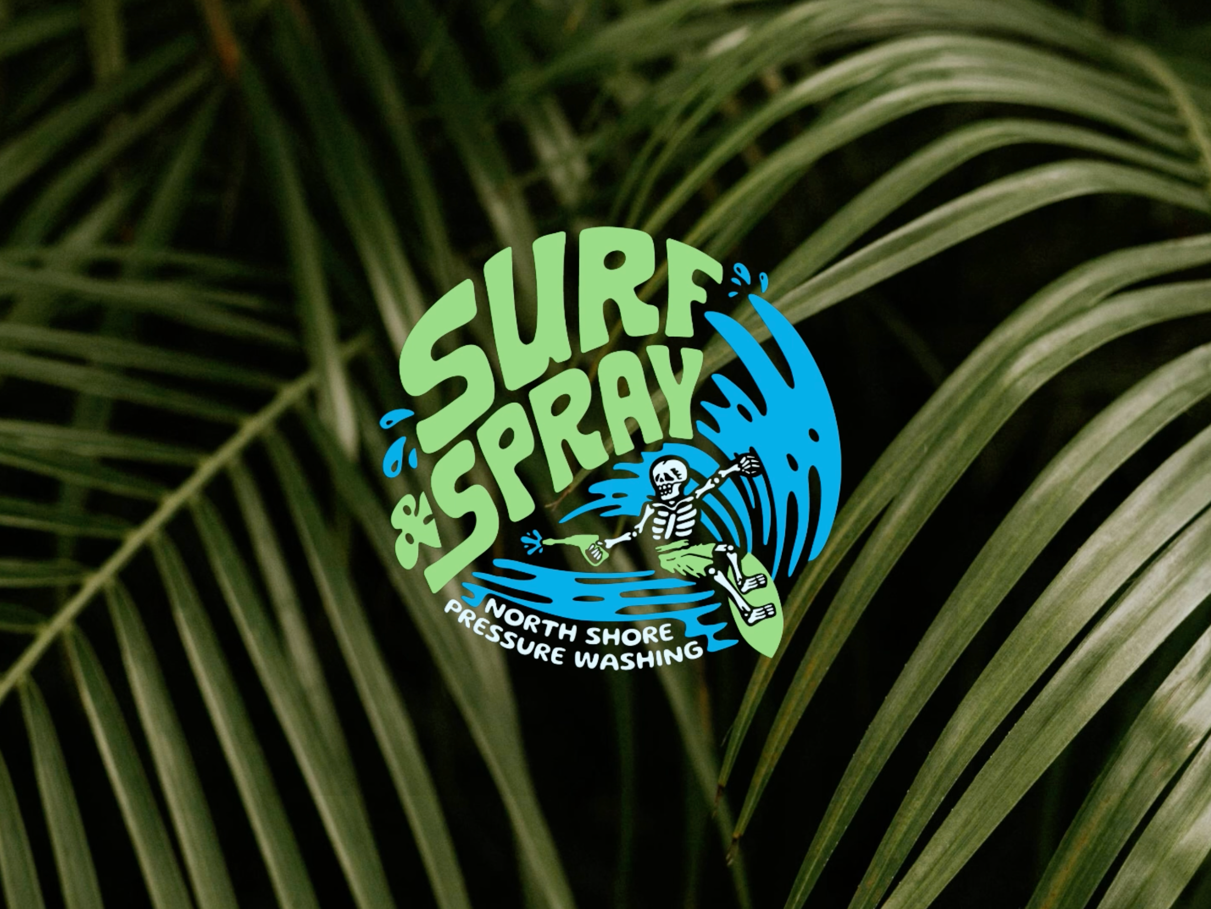 Surf & Spray Pressure Washing beach branding color custom type design graphic design hawaii illustration logo ocean skeleton surf surfing typography vector