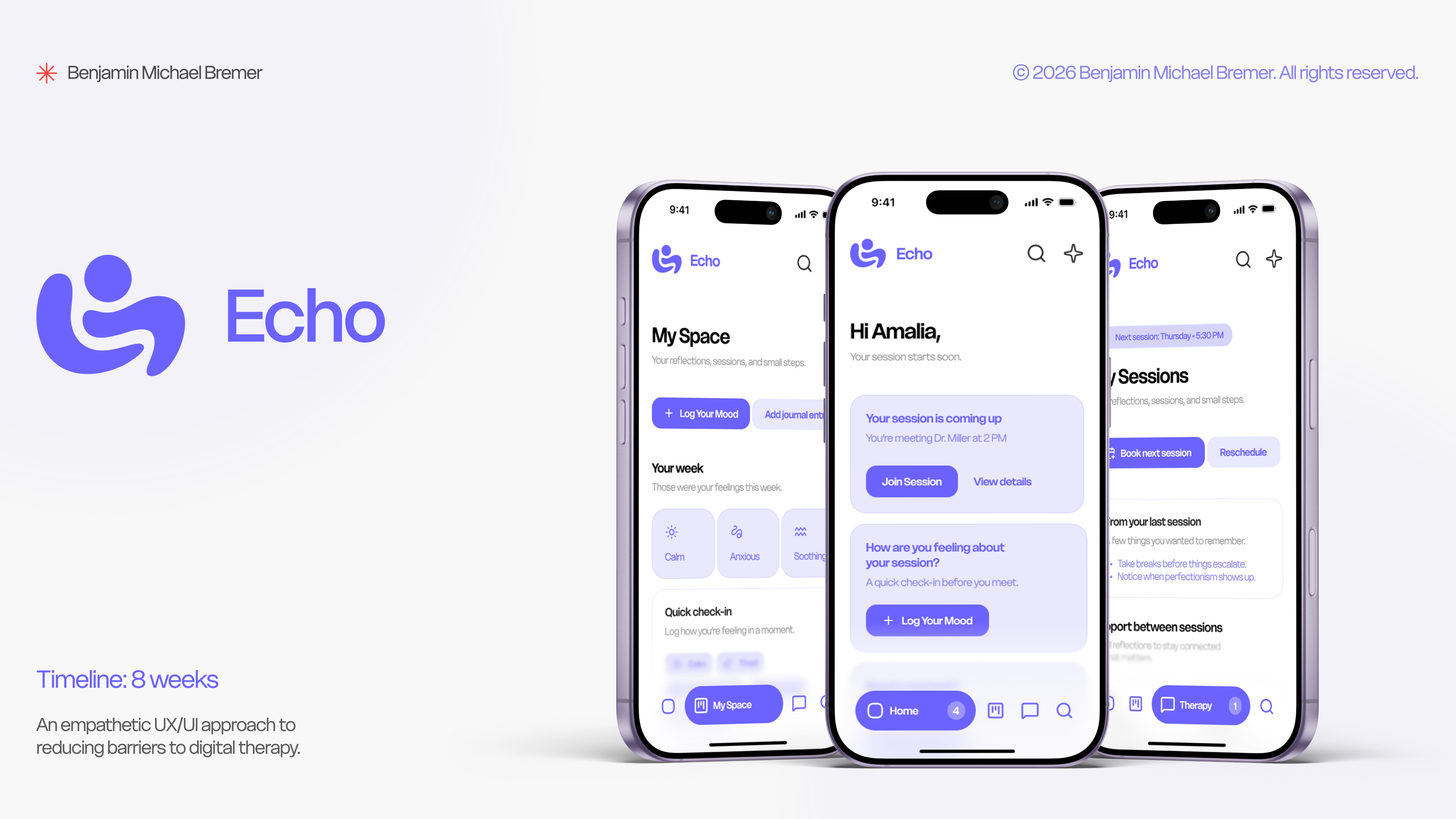 Echo — Therapy & Mental Health App | UX/UI Case Study graphic design ui user experience user interface user research ux uxui