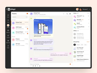 Teams - Internal Workspace Application active attached files chat dm group chat internal workspace members message online team members teams ui web